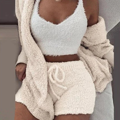 Women Set New Loose Womens High Waist Cardigan Coat Shorts Crop Top Piece Set Casual Soft Sweatsuits for Women Casual Sports