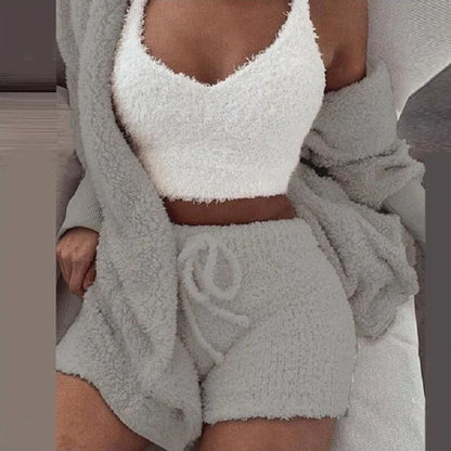 Women Set New Loose Womens High Waist Cardigan Coat Shorts Crop Top Piece Set Casual Soft Sweatsuits for Women Casual Sports