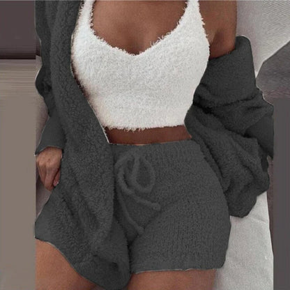 Women Set New Loose Womens High Waist Cardigan Coat Shorts Crop Top Piece Set Casual Soft Sweatsuits for Women Casual Sports