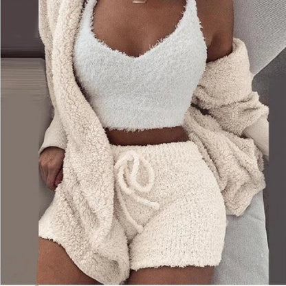 Women Set New Loose Womens High Waist Cardigan Coat Shorts Crop Top Piece Set Casual Soft Sweatsuits for Women Casual Sports